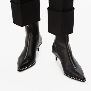 ALEXANDER WANG BLACK ERI STUDDED LEATHER ANKLE BOOTS SIZE 37 1/2